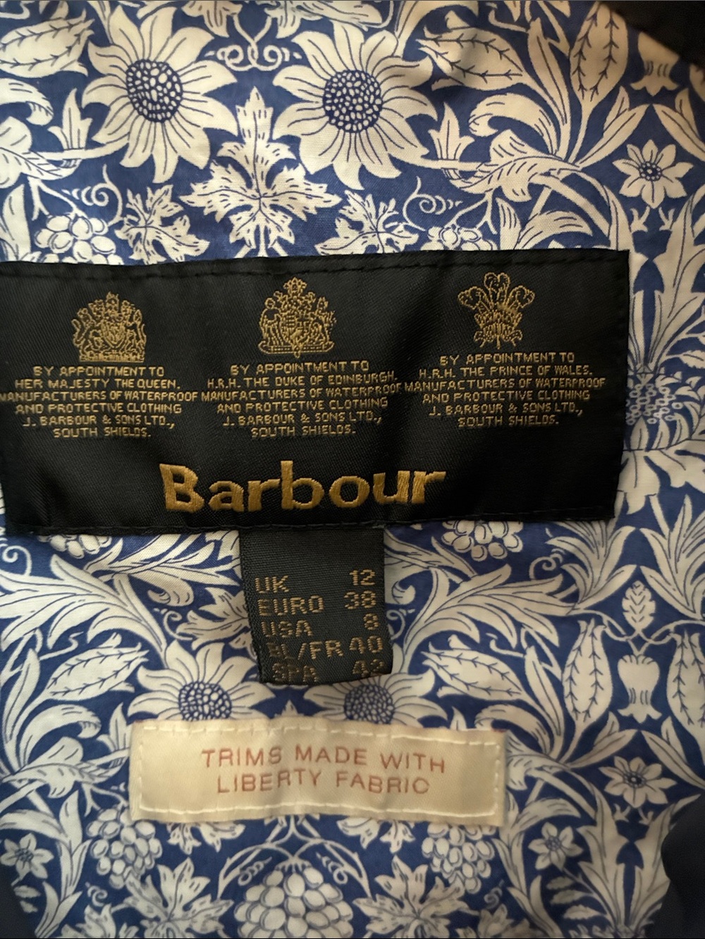 Vintage Barbour Navy Quilted Zip-Front Jacket Liberty Lining US 8 - Picture 6 of 8